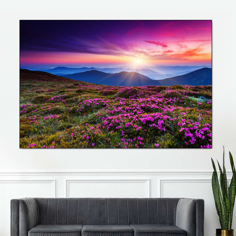 Pink Flowers At Sunset Wall Art
