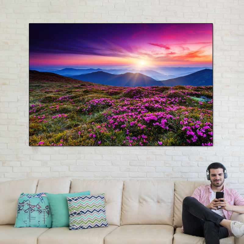 Pink Flowers At Sunset Wall Art