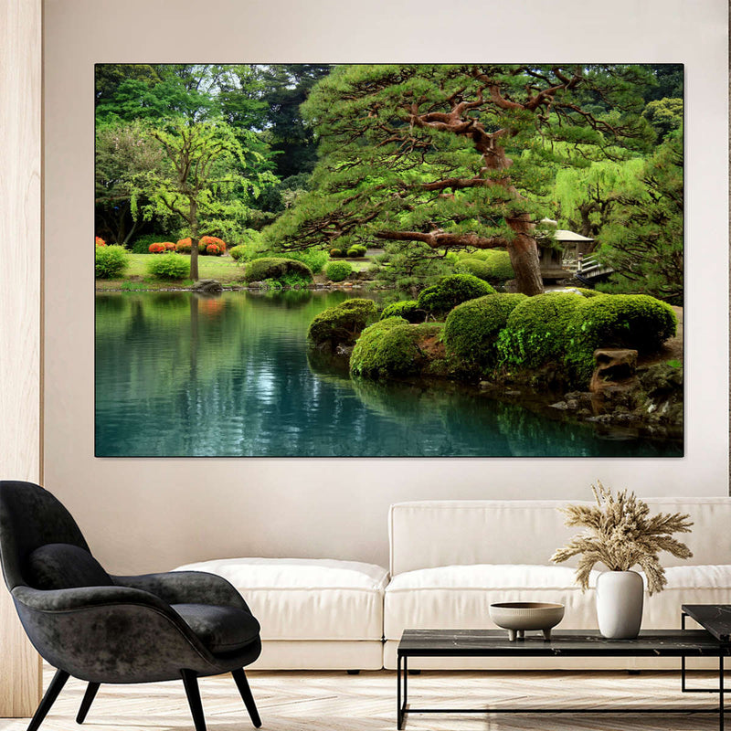 Zen Lakeside Bonsai Trees Wall Art