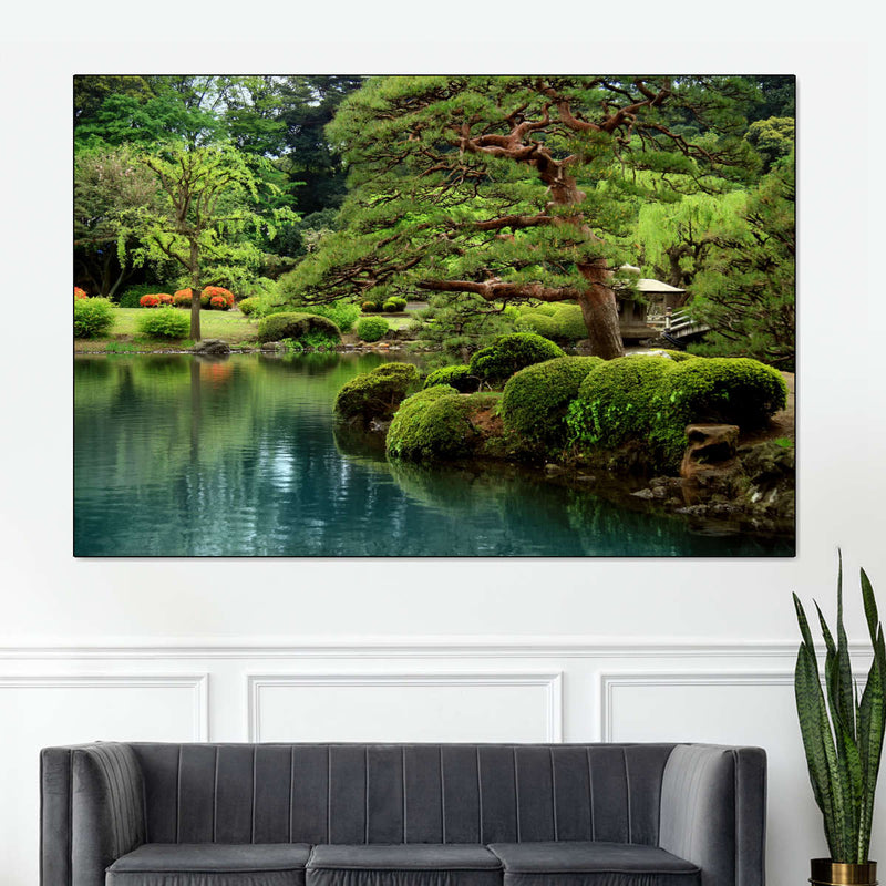Zen Lakeside Bonsai Trees Wall Art
