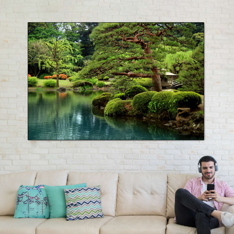 Zen Lakeside Bonsai Trees Wall Art