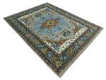 Traditional Heriz Blue, silver, Charcoal and Ivory Hand Knotted Multi size wool Area Rug