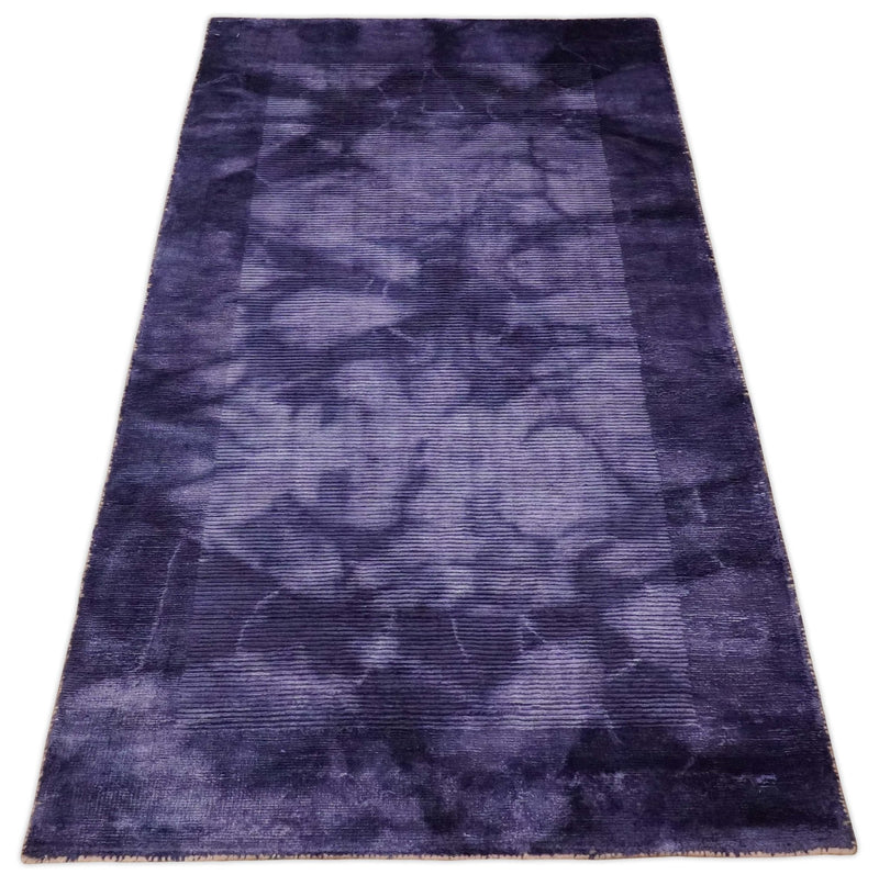 2.6x5 Entryway Purple Tie Dye Hand Woven Loop and Cut Modern Abstract Art Silk Rug | KNT11
