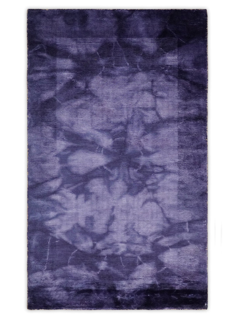 2.6x5 Entryway Purple Tie Dye Hand Woven Loop and Cut Modern Abstract Art Silk Rug | KNT11