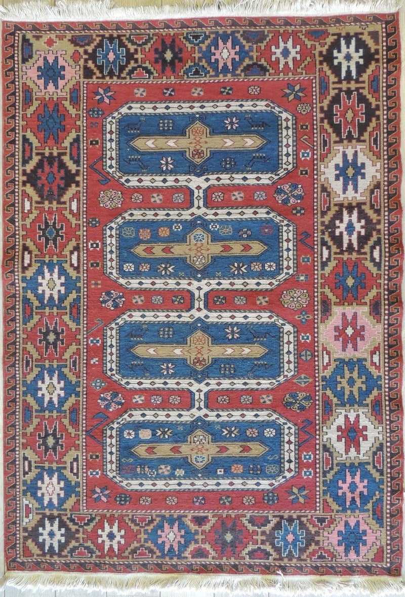 Exquisite Vintage Hand Knotted Soumak Area Rug 6x4 Ft