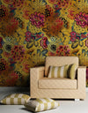 Japanese Art Koi Fish Peel and Stick Wallpaper. Gold Flowers Background.  Removable Wall Mural #6192