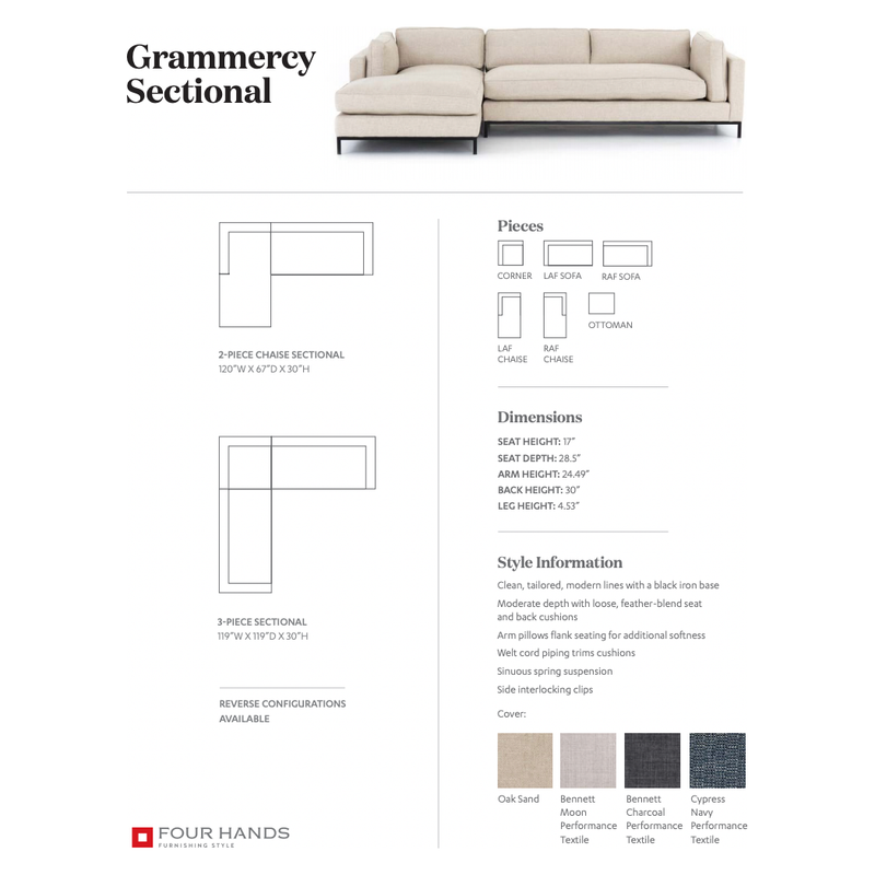 Grammercy 2-Piece Chaise Sectional - Bennett Charcoal