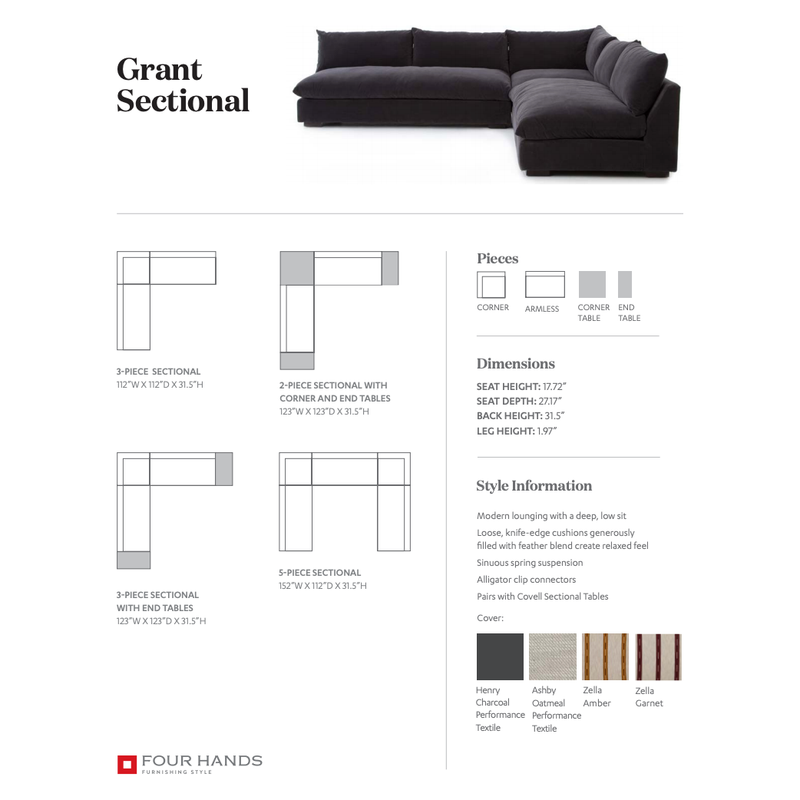 Grant 3-Piece Sectional - Henry Charcoal | shipping 7/25/2025
