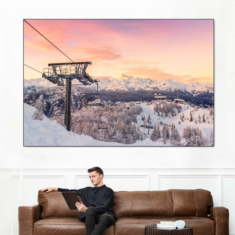 Skiing On Snowy Mountain Wall Art