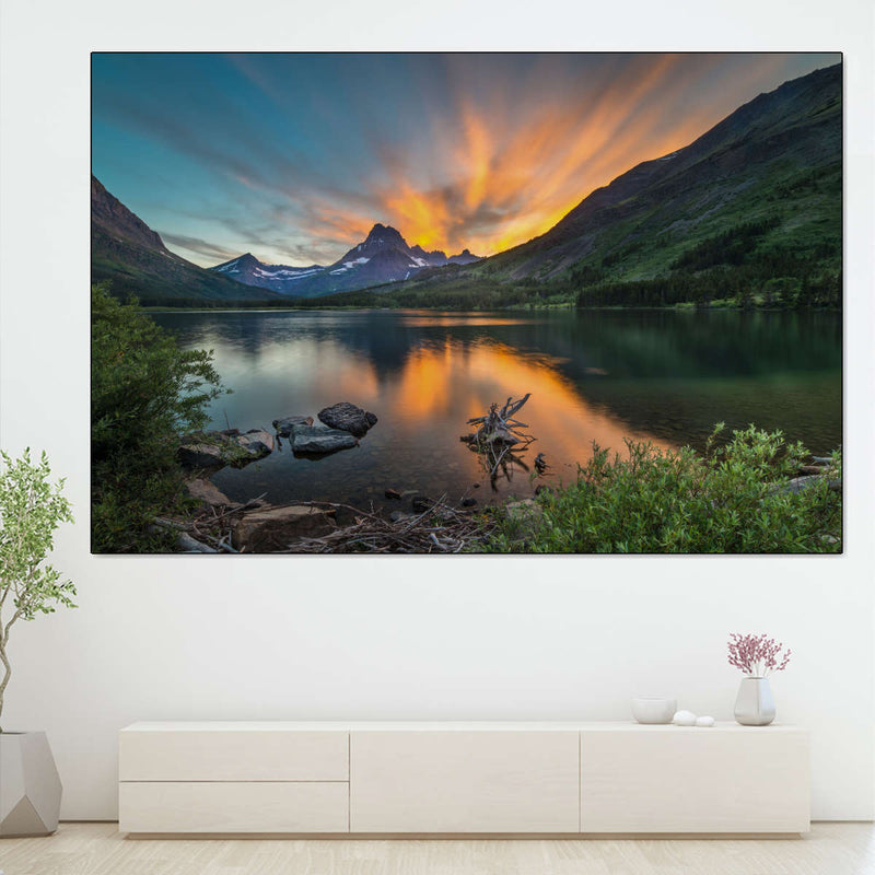 Swiftcurrent Sunset Lake Wall Art