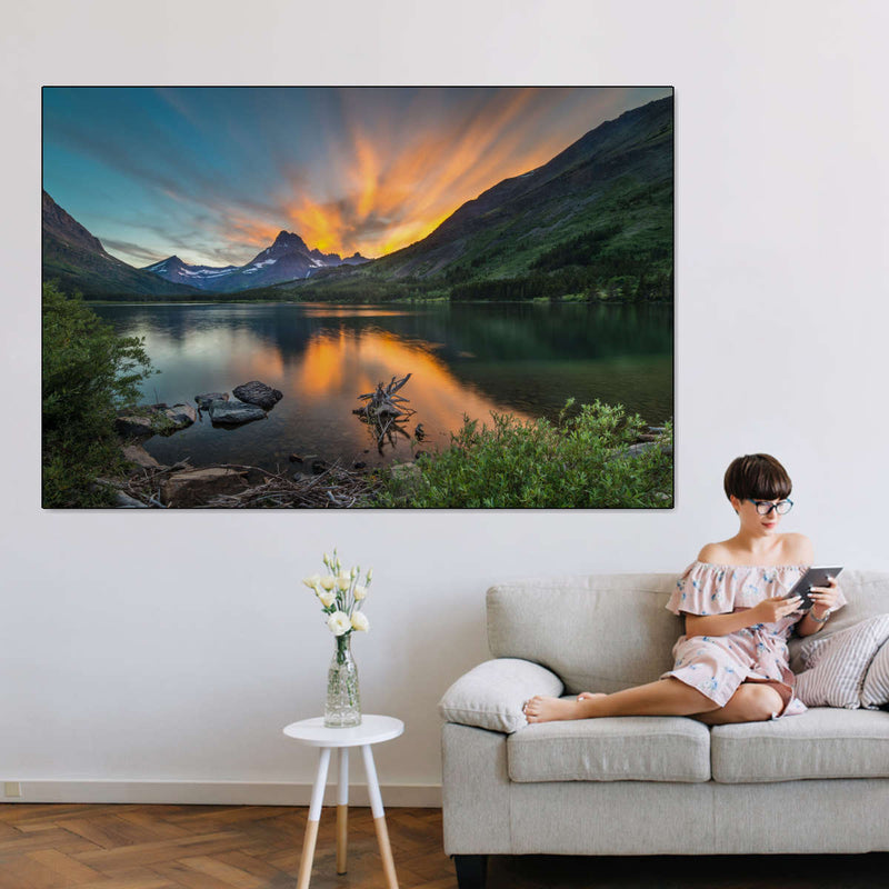 Swiftcurrent Sunset Lake Wall Art