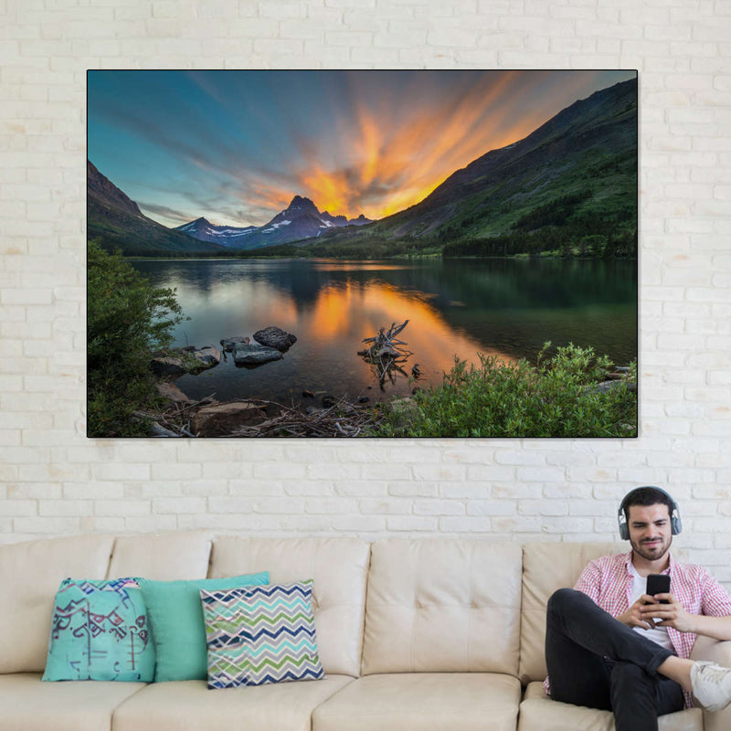 Swiftcurrent Sunset Lake Wall Art