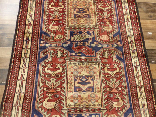 Geometric Meshkin Persian Vintage Runner Rug Handmade Wool Carpet - 4'0"x 10'4"