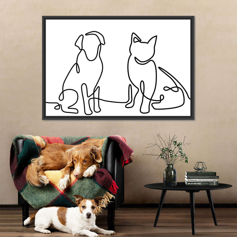 One Line Dog And Cat Wall Art