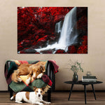 Red Autumn Waterfall Wall Art