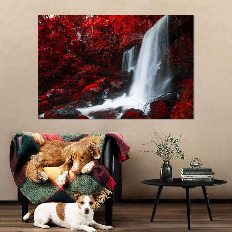 Red Autumn Waterfall Wall Art