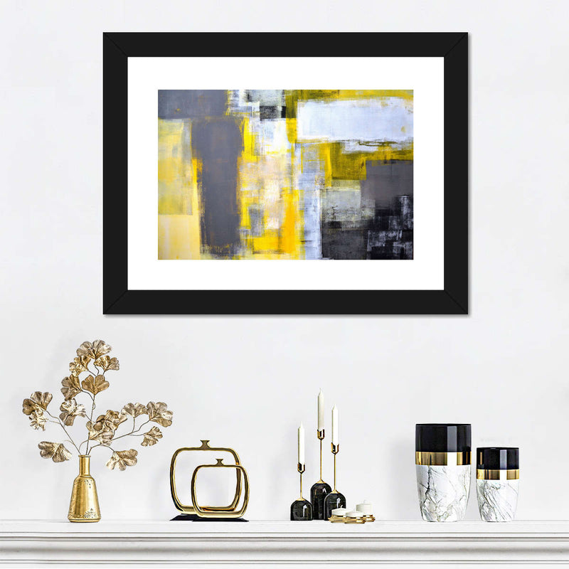 Yellow On Gray Abstract Wall Art