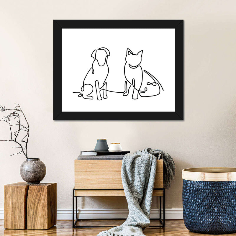 One Line Dog And Cat Wall Art