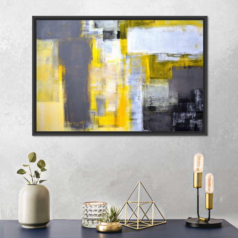 Yellow On Gray Abstract Wall Art