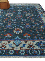 Hand Knotted Charcoal, Blue and Ivory Traditional Oriental Oushak Multi Size Wool Area Rug