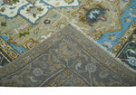 Custom Made Hand Knotted Ivory, Camel and Teal Modern Heriz Serapi Wool Rug