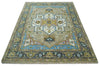 Custom Made Hand Knotted Ivory, Camel and Teal Modern Heriz Serapi Wool Rug