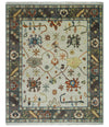 Hand Knotted Ivory, Charcoal and Blue Traditional Oriental Oushak Multi size Wool Area Rug