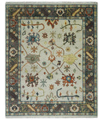 Hand Knotted Ivory, Charcoal and Blue Traditional Oriental Oushak Multi size Wool Area Rug