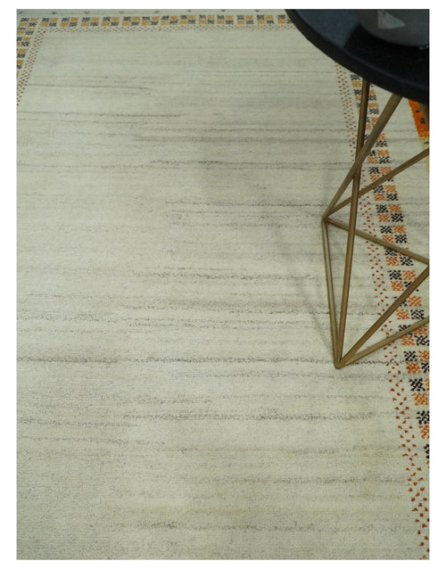 6x8 Hand Knotted Ivory multicolor Stripes Antique Traditional Wool Southwestern Lori Gabbeh Rug | TRDPC20