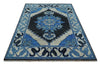 Blue, Black and Ivory Hand Knotted Antique Traditional Heriz Serapi Multi Size Wool Area Rug