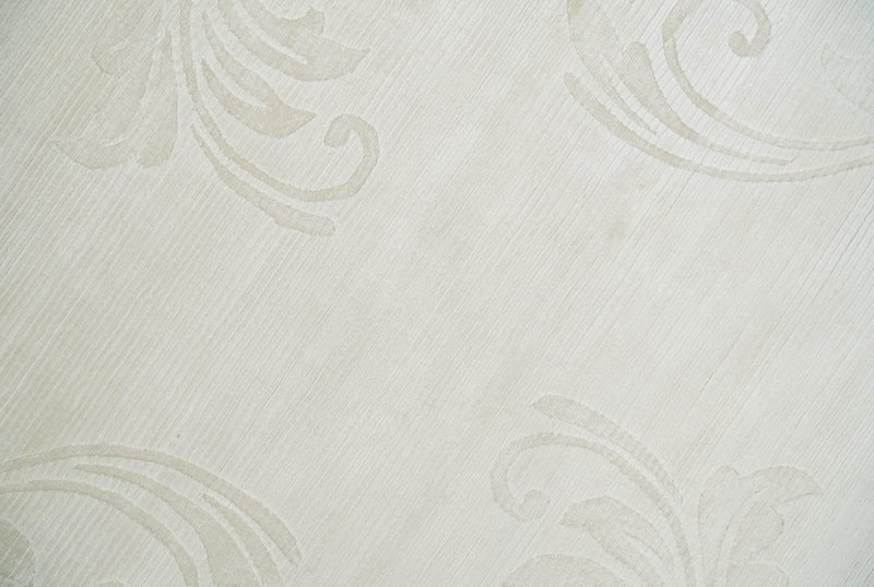 4x6 Hand Woven and Carved Silver and Ivory Floral Art Silk Rug | KNT5