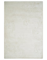 4x6 Hand Woven and Carved Silver and Ivory Floral Art Silk Rug | KNT5