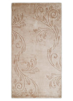 3x5 Hand Woven and Carved Beige and Peach Floral Art Silk Rug | KNT12