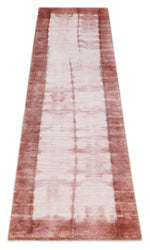 10 feet runner Hand Woven Silver ,Pink and Peach Abstract Art Silk Rug | KNT7