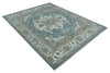 Teal, Ivory and Olive Hand Knotted Traditional Heriz Multi Size Wool Area Rug