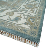 Teal, Ivory and Olive Hand Knotted Traditional Heriz Multi Size Wool Area Rug