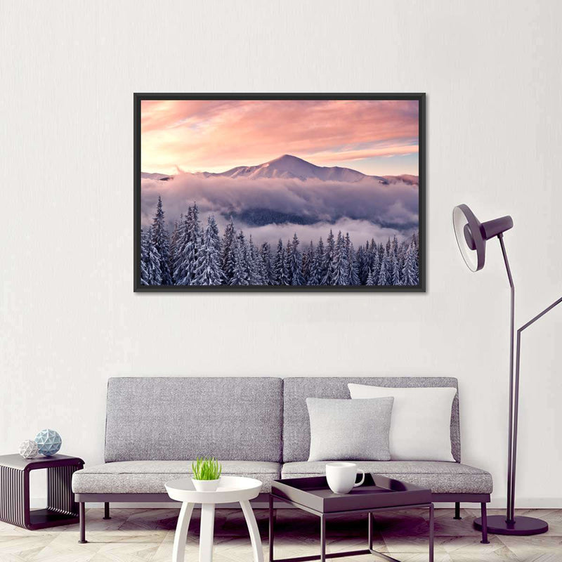 Snowy Mountain At Sunset Wall Art