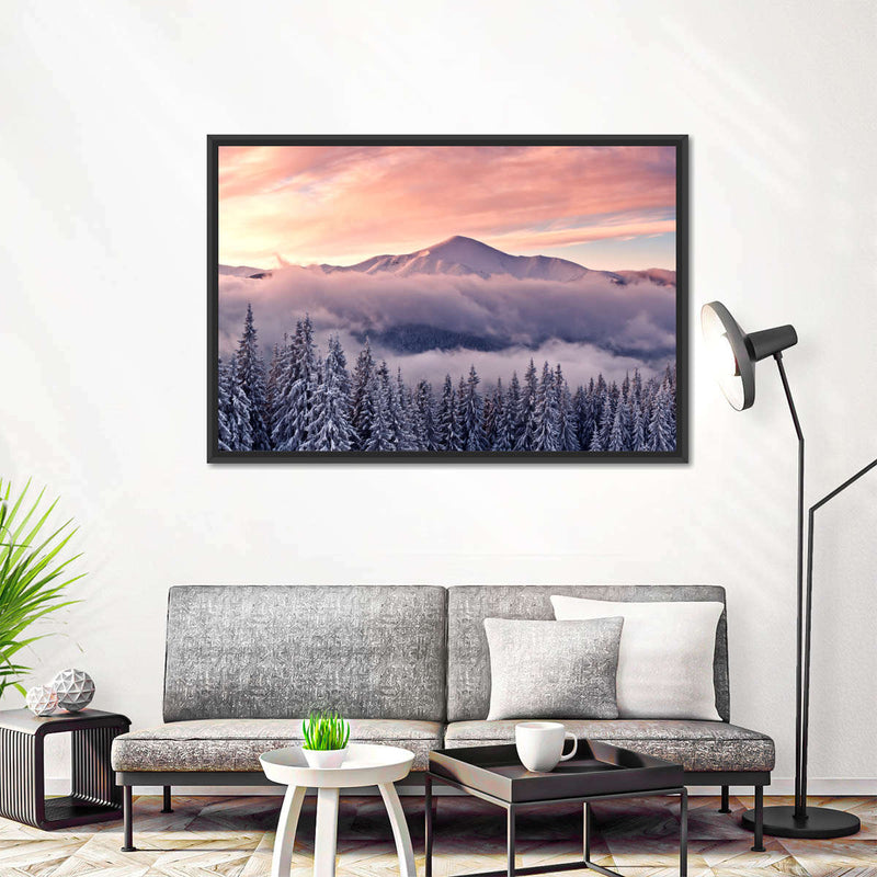 Snowy Mountain At Sunset Wall Art