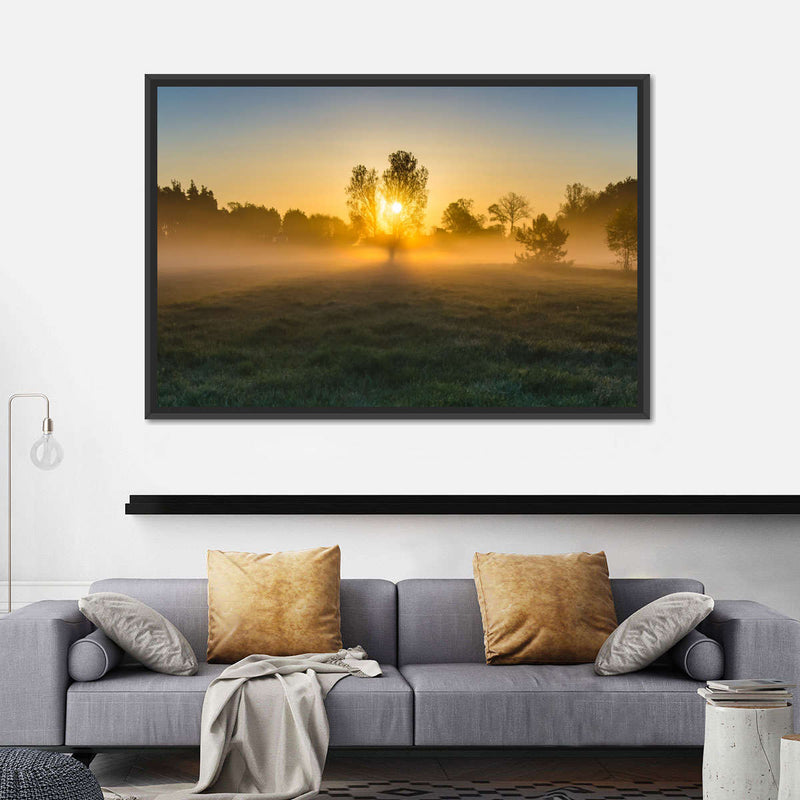 Misty Meadow At Sunrise Wall Art