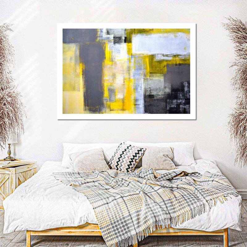 Yellow On Gray Abstract Wall Art