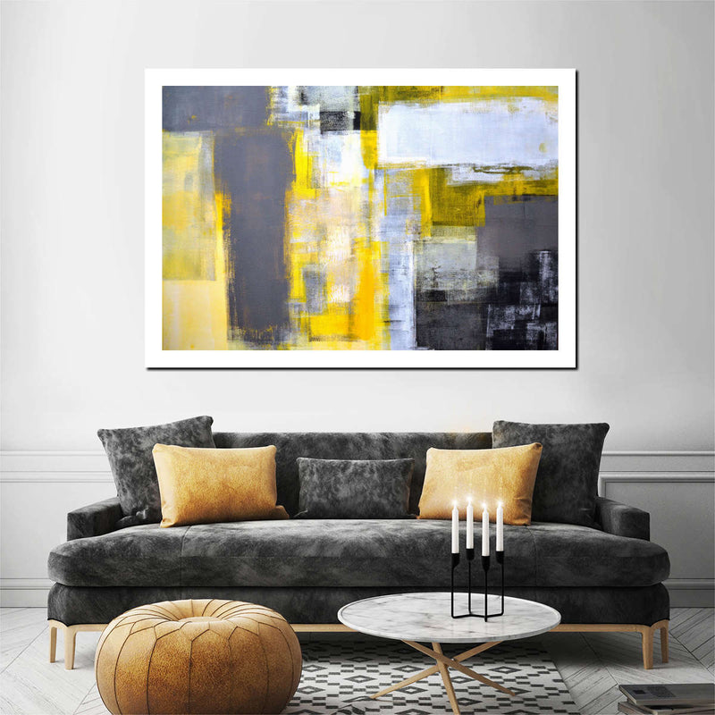 Yellow On Gray Abstract Wall Art