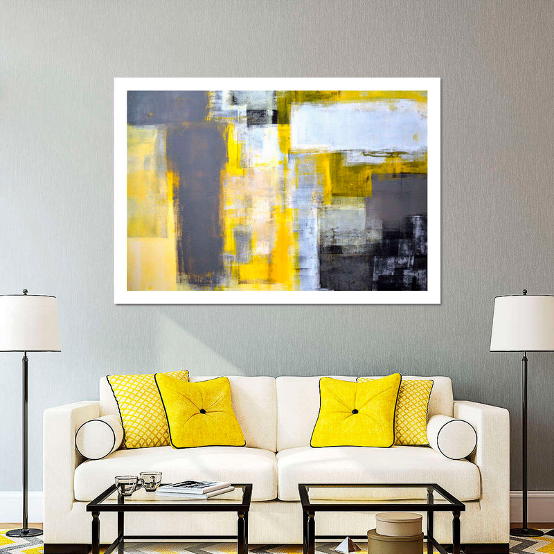 Yellow On Gray Abstract Wall Art