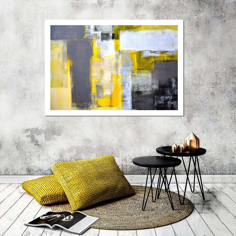 Yellow On Gray Abstract Wall Art