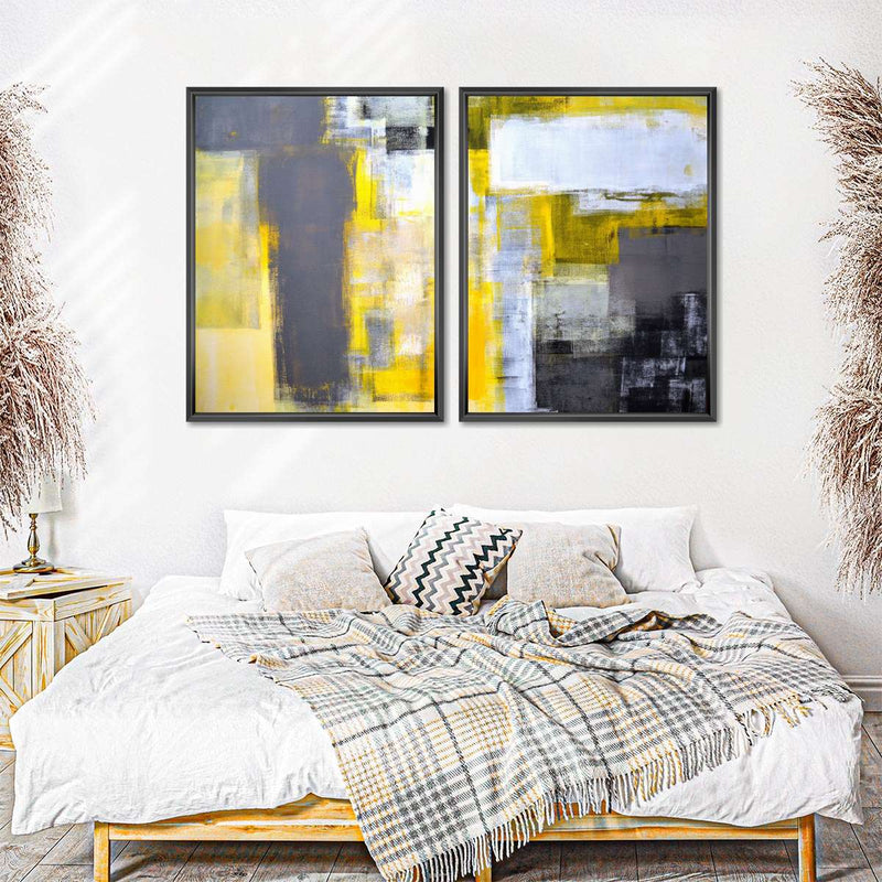 Yellow On Gray Abstract Wall Art