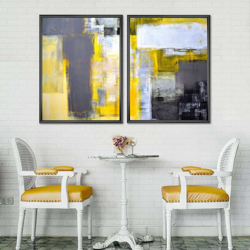 Yellow On Gray Abstract Wall Art