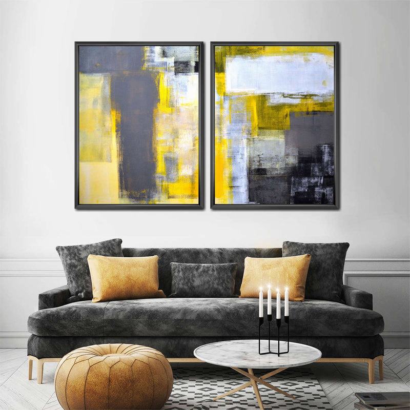 Yellow On Gray Abstract Wall Art