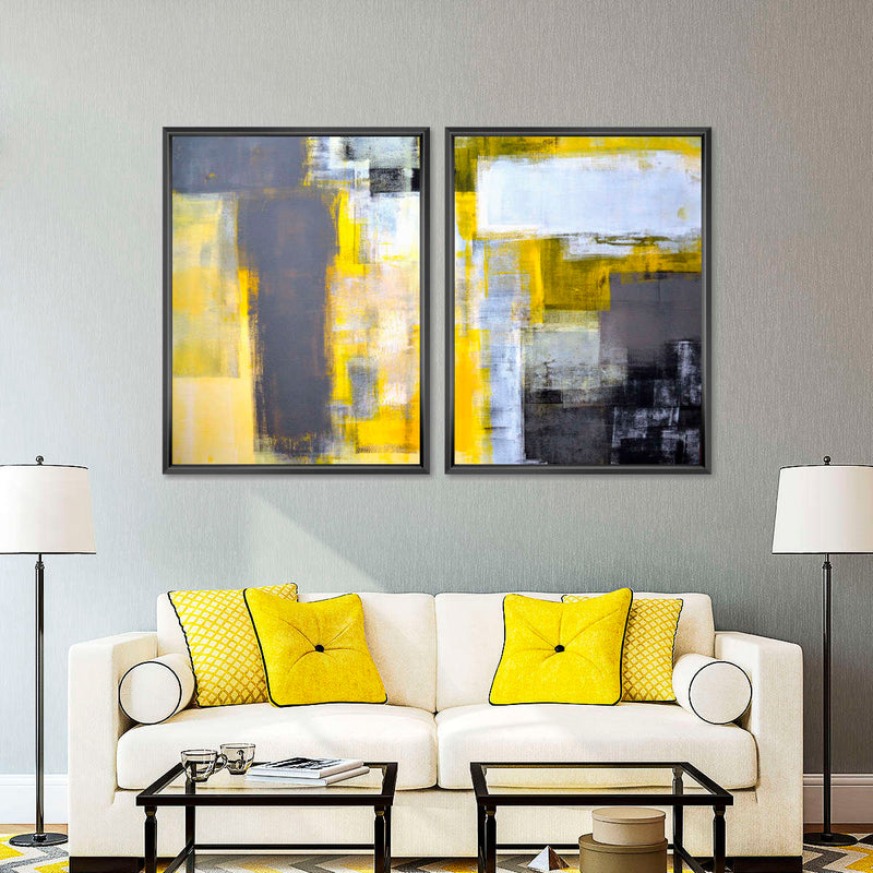 Yellow On Gray Abstract Wall Art