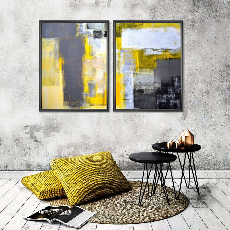 Yellow On Gray Abstract Wall Art