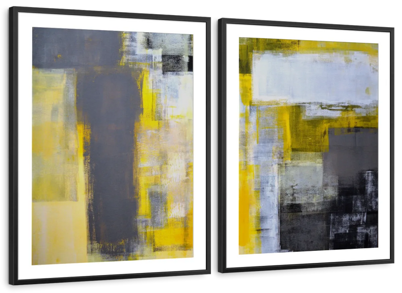 Yellow On Gray Abstract Wall Art