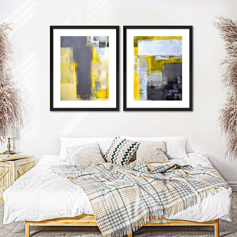 Yellow On Gray Abstract Wall Art